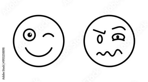 Emoji Expressions: A pair of minimalist emoji expressions, showcasing the nuances of emotion through simple line art, conveying feelings such as delight and frustration.