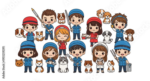 Veterinarians with various animals cartoon.
