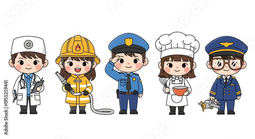 Occupations Cartoon Characters Lineup.