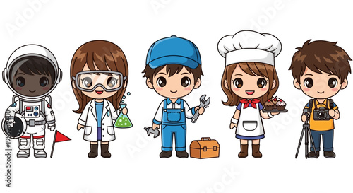 Cartoon characters in different jobs.