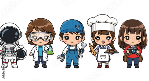 Occupations Cartoon Characters Lineup.