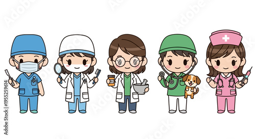 Medical Professionals in Cartoon Style.