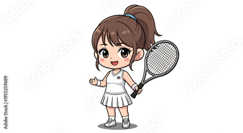 Little Girl Holding Tennis Racket.