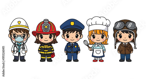 Occupations Cartoon Characters Lineup.