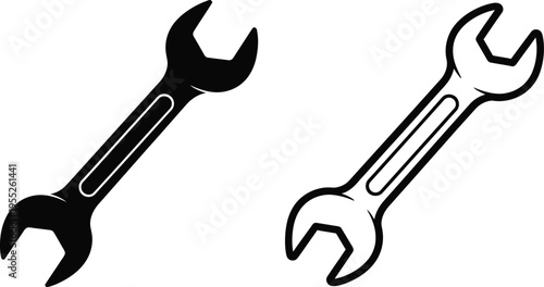 Black and white adjustable wrenches illustration isolated on transparent background, Vector