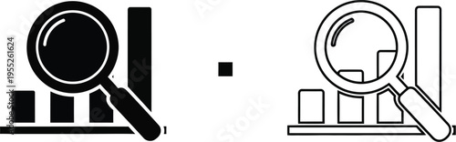 Magnifying glass icon bar chart graph analysis isolated on transparent background, Vector