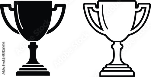 Trophy cup awards black and white isolated on transparent background, Vector