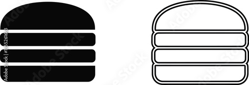 Black and white burger icon set isolated on transparent background, Vector