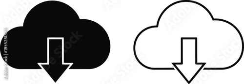Cloud download icon set isolated on transparent background, Vector