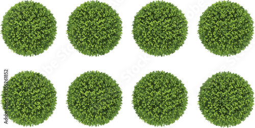 Set of green round topiary bush icons from top view vector illustration for architectural site plans garden landscaping design and outdoor park map layout