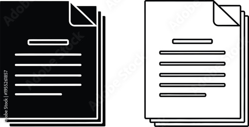 Black and white pages icon isolated on transparent background, Vector