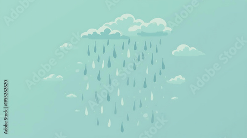 Rainy weather scene with clouds and raindrops falling from sky