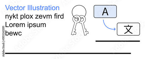 Language learning, translation services, communication, multilingual tools, education, decoding. Two keys and symbols translation and communication. Translation services and multilingual tools