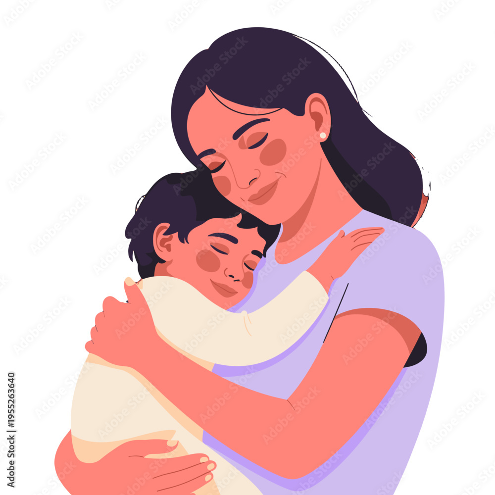 Obraz premium A mother tenderly embracing her sleeping child, symbolizing unconditional love and familial bond.