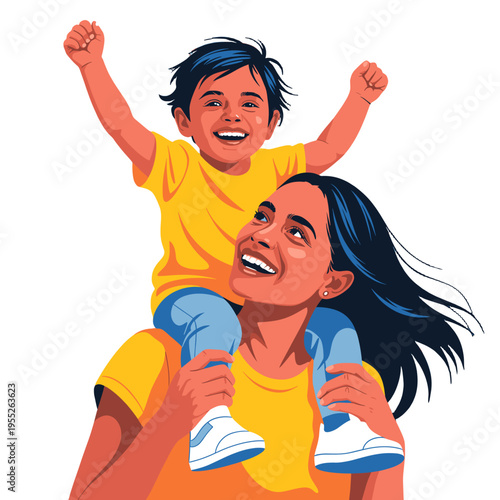 A mother and her child enjoy a happy time.