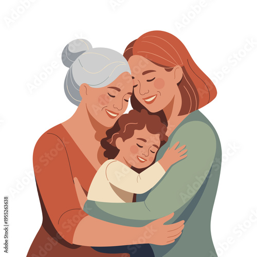 Family Love: Three generations embracing and sharing a moment of tender affection.