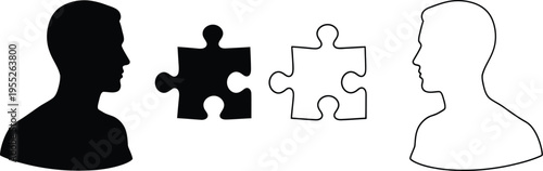 Puzzle pieces connecting people teamwork isolated on transparent background, Vector
