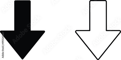 Black and white arrows pointing down isolated on transparent background, Vector