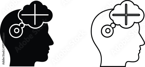 Brainstorming ideas concept with two heads isolated on transparent background, Vector