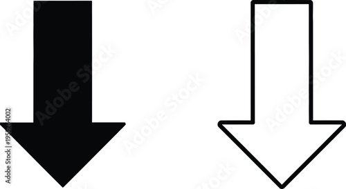 Black and white arrows pointing down isolated on transparent background, Vector