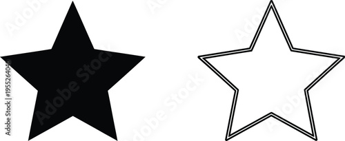 Black and white star shapes isolated on transparent background, Vector