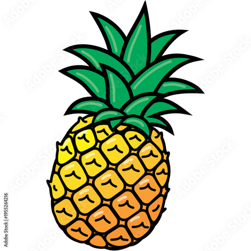 Cartoon-style pineapple drawing with black outline vector isolated.eps