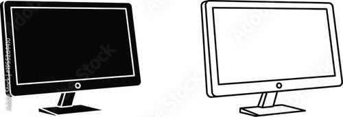 Computer monitors black and white illustration isolated on transparent background, Vector