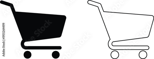 Shopping cart icons black and white isolated on transparent background, Vector
