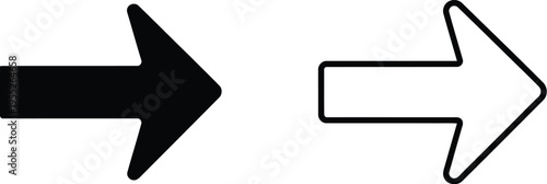 Black and white arrows pointing right isolated on transparent background, Vector