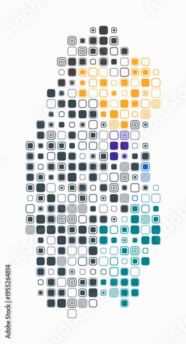 Qatar, shape of the country build of colored cells. Digital style map of the Qatar on white background. Large size rounded square blocks. Simple vector illustration.