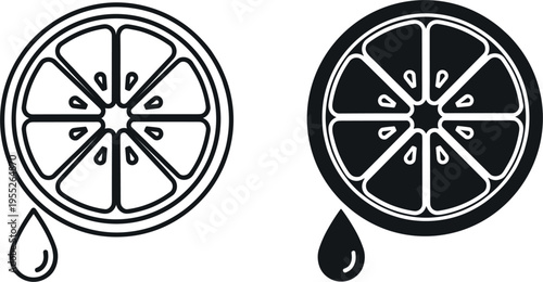 Lemon Slice Icon Set with Outline and Solid Citrus Fruit Symbols Vector Illustration Collection