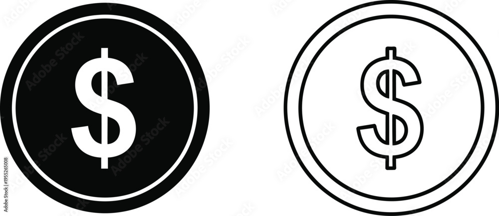 Fototapeta premium Dollar sign icons isolated on transparent background, Vector
