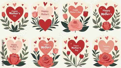 Set of 8 Mother's Day stickers vector