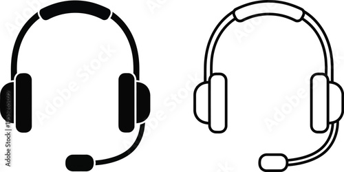 Headset icons black and white isolated on transparent background, Vector