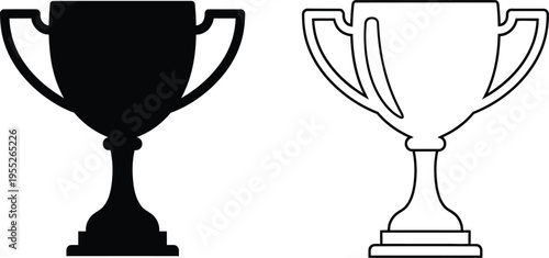 Trophy cup awards black and white isolated on transparent background, Vector