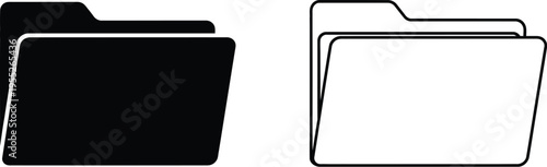 Black and white file folders isolated on transparent background, Vector