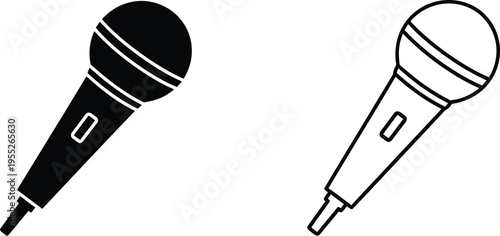 Microphone duo black white illustration isolated on transparent background, Vector