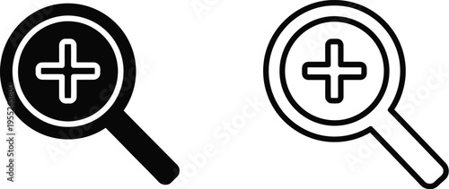 Magnifying glass icons plus sign search isolated on transparent background, Vector