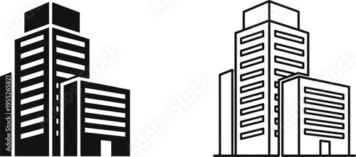 Modern city buildings icons isolated on transparent background, Vector