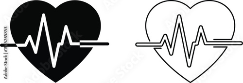 Heart beat ecg icon set isolated on transparent background, Vector