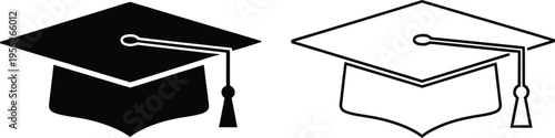 Graduation caps icons isolated on transparent background, Vector