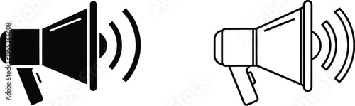 Megaphone loudspeaker icons in black and white isolated on transparent background, Vector