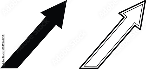 Upward arrows, black and white, directional symbols isolated on transparent background, Vector