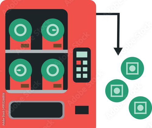 Vending Machine Illustration Representing Automated Digital Economy and Commodification of Data