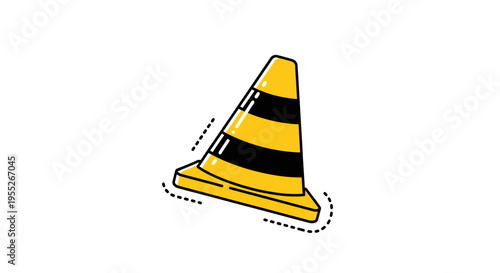 Yellow Traffic Cone with Black Stripes, Warning Sign, Construction Safety Symbol