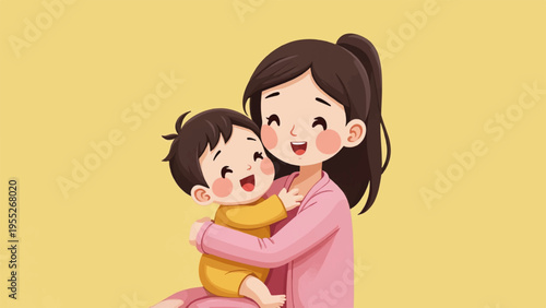 Vector illustration of a mother hugging her child