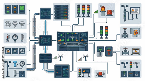 Industrial control system with various machinery.