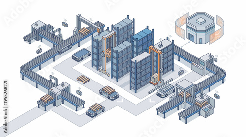 Industrial factory complex with conveyor belts.