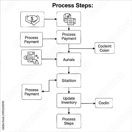 Flowchart detailing steps payment processing, analysis, and inventory management