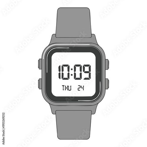 Classic gray digital wristwatch displaying 1009 and Thursday the 24th